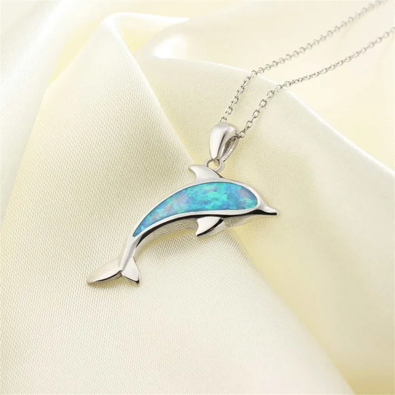 Blue Opal & Silvertone Dolphin Pendant Necklace made by Zulily