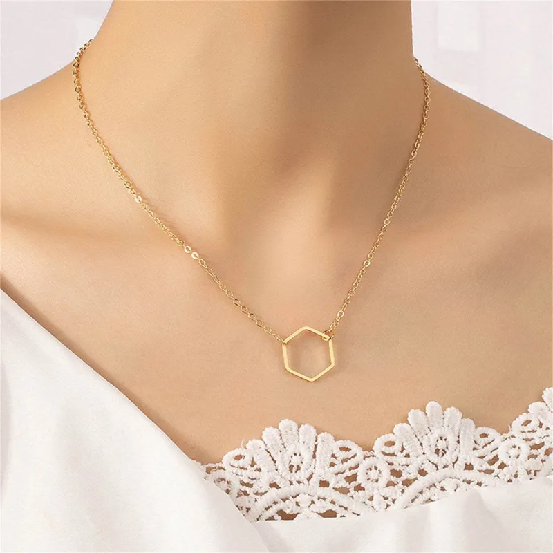 Goldtone Open Hexagon Pendant Necklace made by Zulily