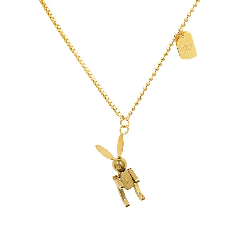 Goldtone 'Luck' Rabbit Rectangle Pendant Necklace made by Zulily