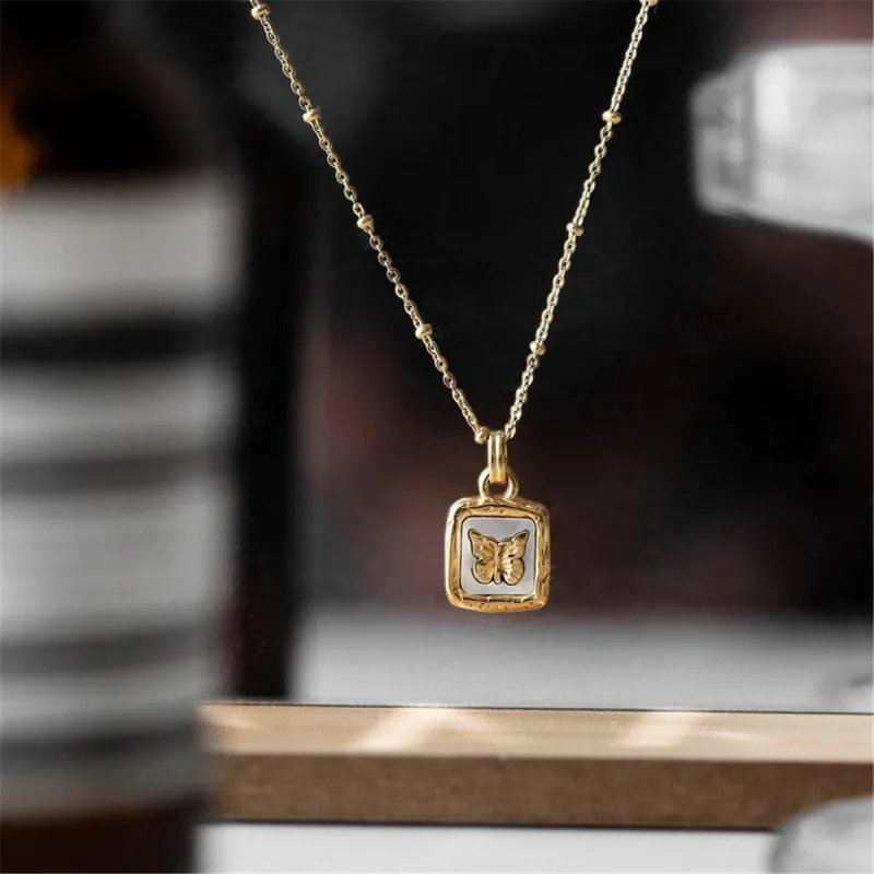 Shell & Goldtone Square Butterfly Pendant Necklace made by Zulily