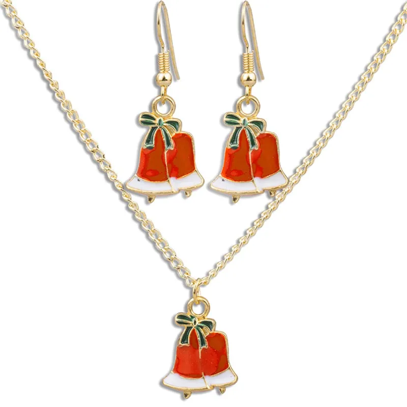 Red & Green Bow Bells Pendant Necklace Set made by Zulily