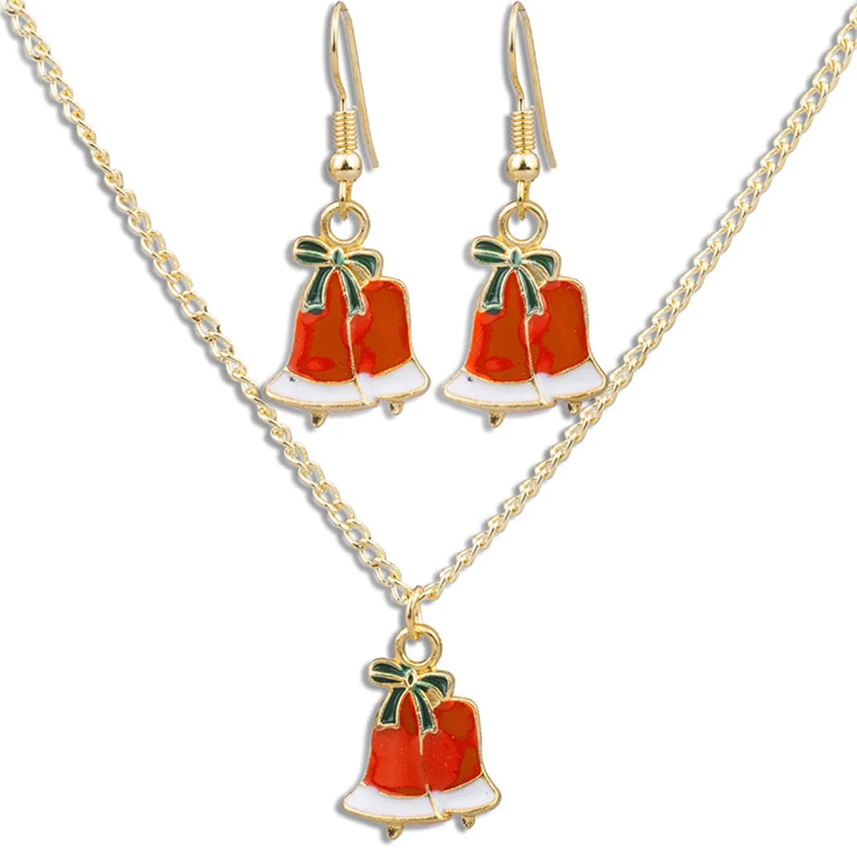Red & Green Bow Bells Pendant Necklace Set sold by Zulily