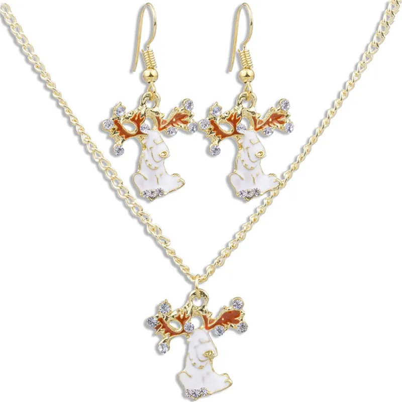 Cubic Zirconia & Enamel Goldtone Reindeer Pendant Necklace Set made by Zulily