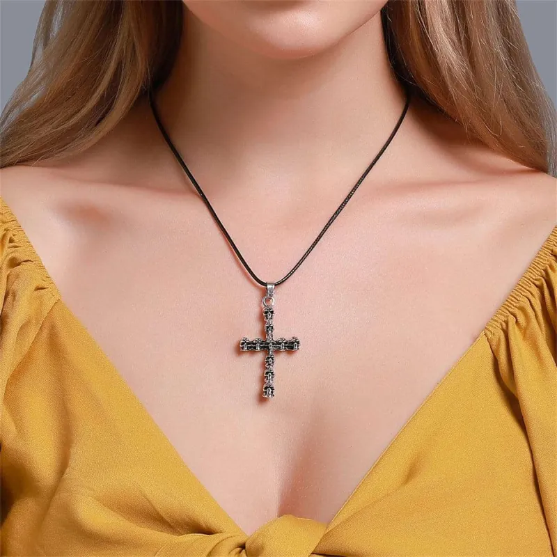 Black Polystyrene & Silvertone Skull Cross Pendant Necklace made by Zulily
