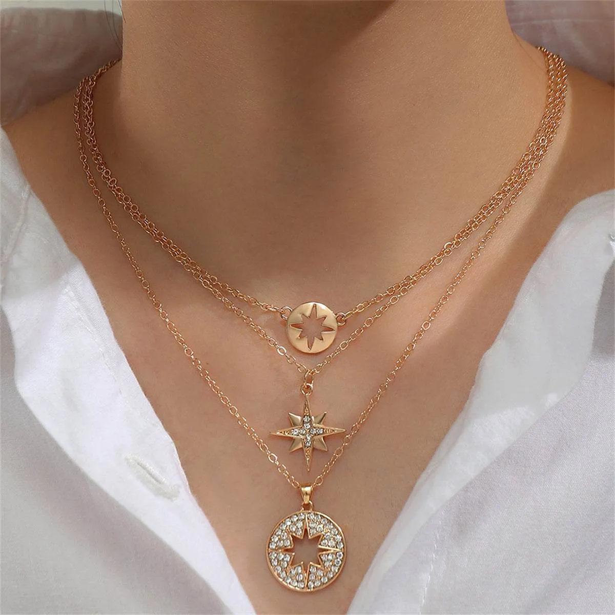 Cubic Zirconia & Goldtone Pavé Star Pendant Necklace Set sold by Zulily