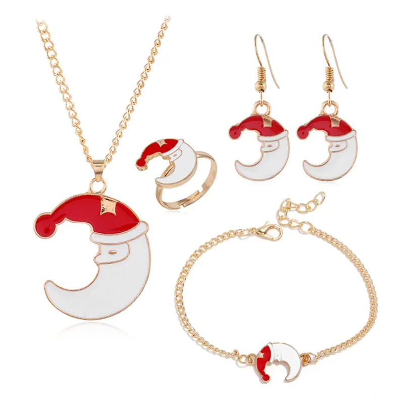 Red & White Santa Moon Pendant Necklace Set made by Zulily