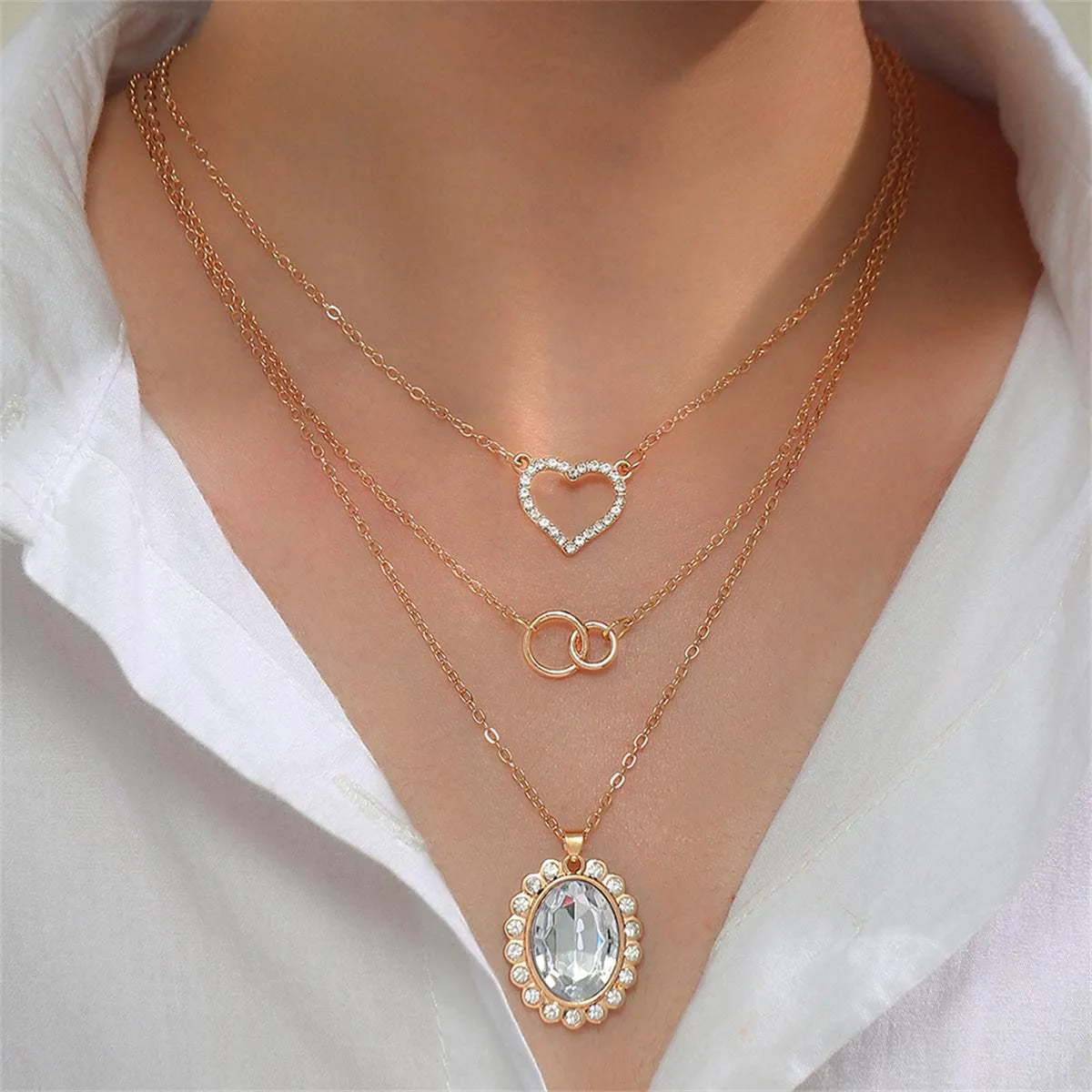 Clear Crystal & Cubic Zirconia Goldtone Oval Pendant Necklace Set sold by Zulily