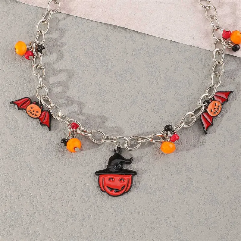 Black Enamel & Silvertone Bat Pumpkin Pendant Necklace made by Zulily