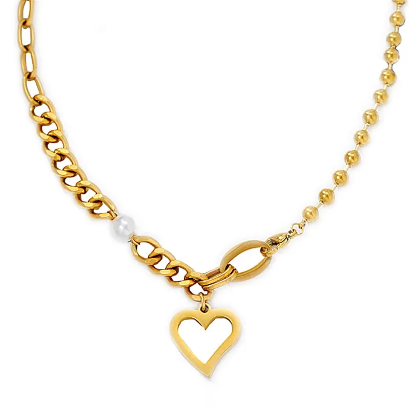 Pearl & Goldtone Cable & Ball Chain Heart Pendant Necklace made by Zulily
