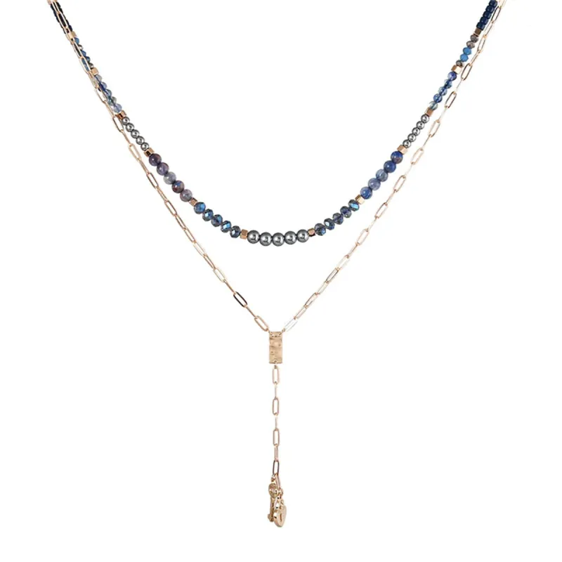 Blue & Two-Tone Heart Locket Layered Lariat Necklace made by Zulily