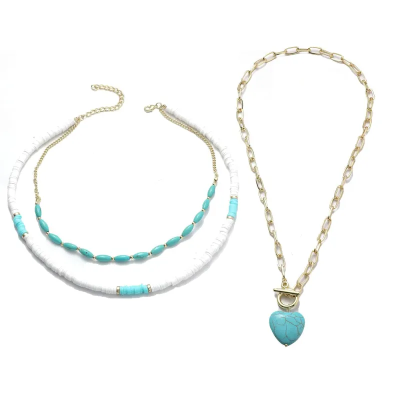Turquoise Layered Necklace & Goldtone Heart Pendant Necklace made by Zulily