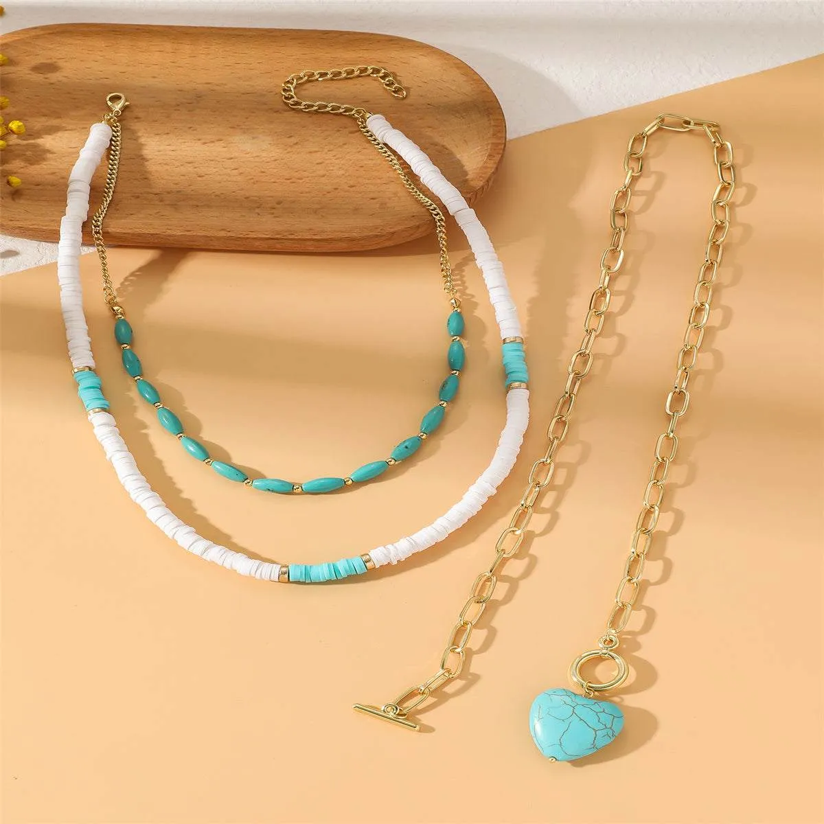 Turquoise Layered Necklace & Goldtone Heart Pendant Necklace sold by Zulily product image thumbnail 2