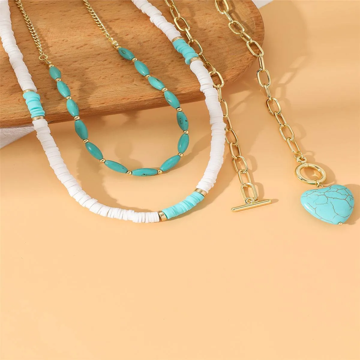 Turquoise Layered Necklace & Goldtone Heart Pendant Necklace sold by Zulily product image thumbnail 3