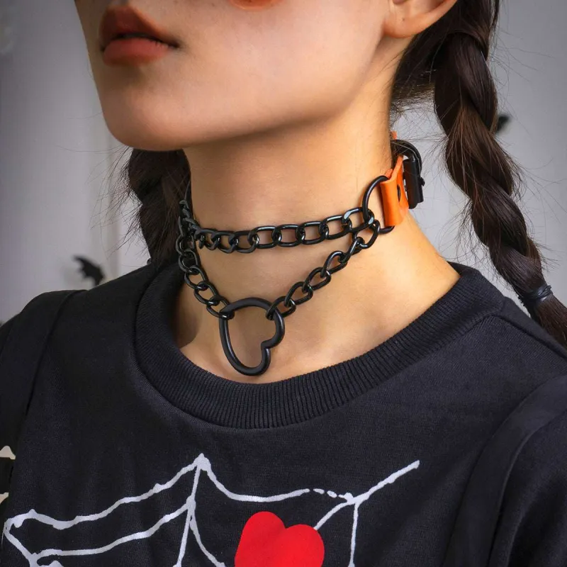 Orange & Black Plated Heart Layered Choker Necklace made by Zulily