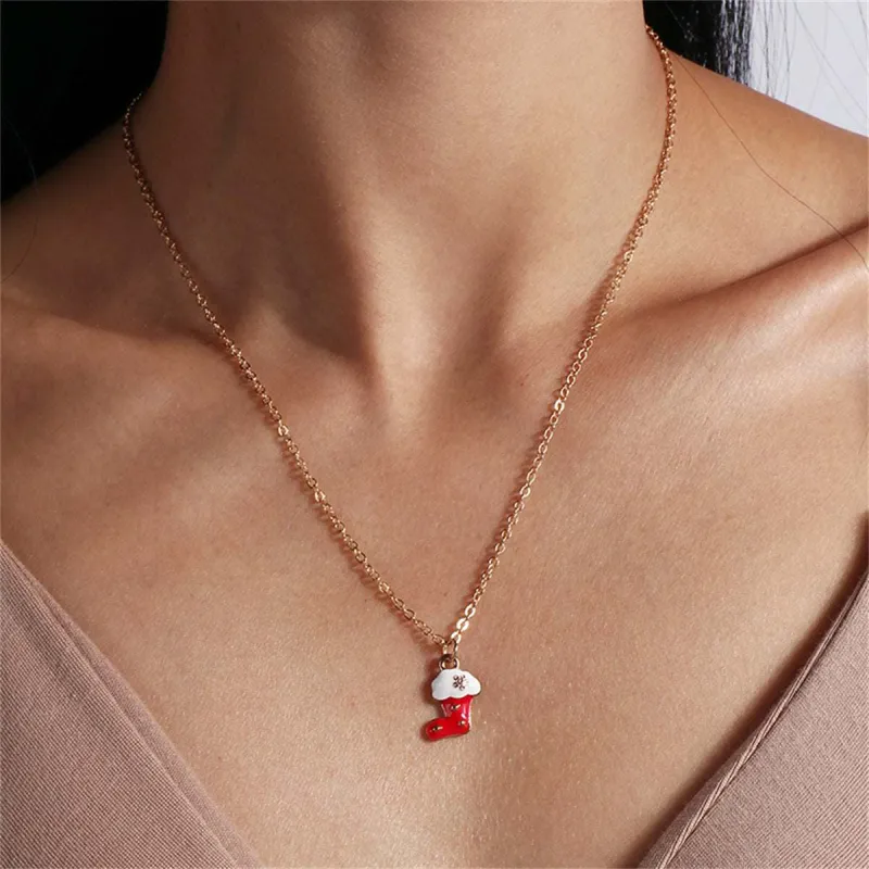 Red Enamel & Goldtone Stocking Pendant Necklace made by Zulily