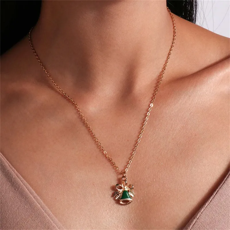 Green Enamel & Goldtone Bell Pendant Necklace made by Zulily