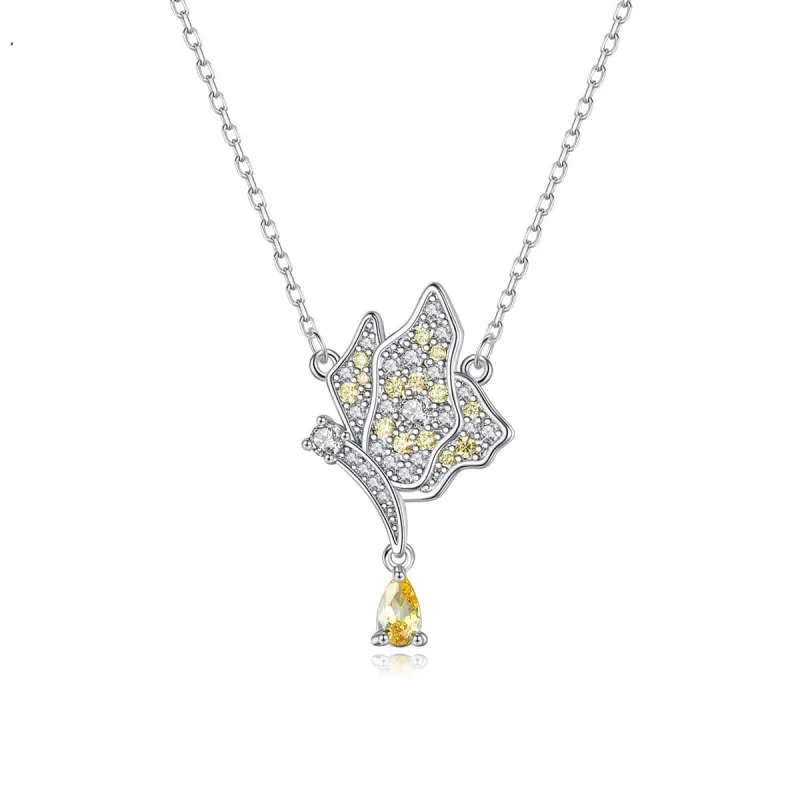 Yellow Crystal & Silvertone Butterfly Pendant Necklace made by Zulily