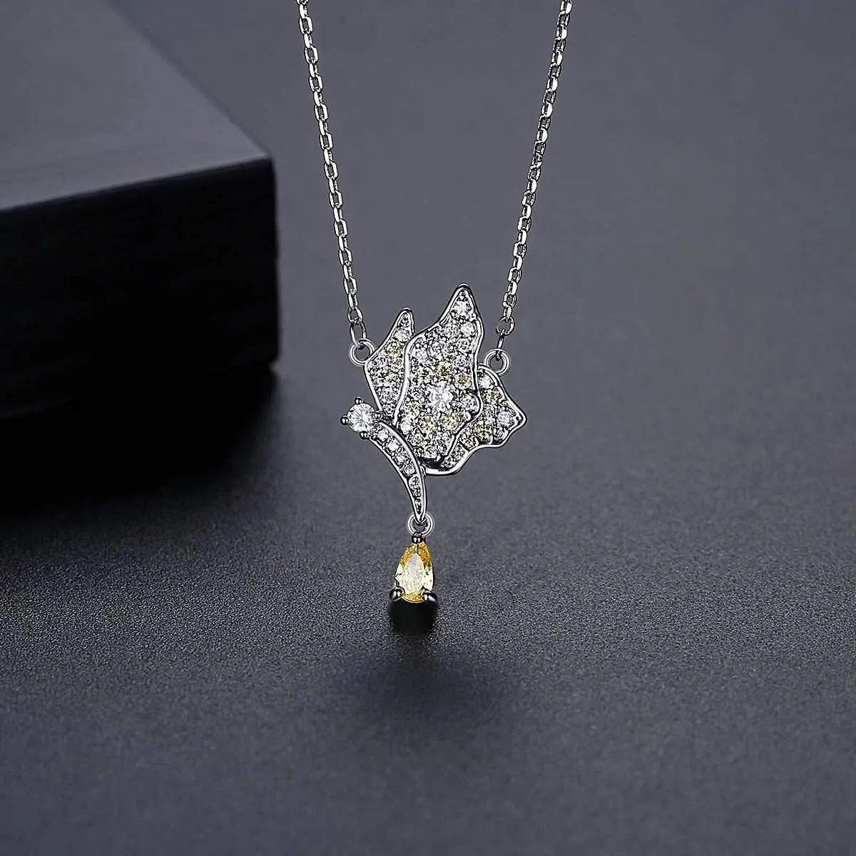Yellow Crystal & Silvertone Butterfly Pendant Necklace sold by Zulily product image thumbnail 2
