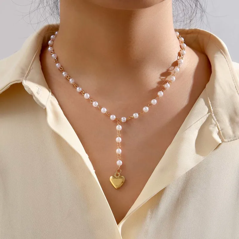 Pearl & Goldtone Heart Station Lariat Necklace made by Zulily