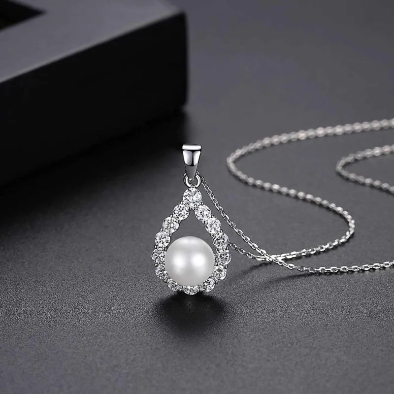 Pearl & Cubic Zirconia Silvertone Teardrop Pendant Necklace made by Zulily