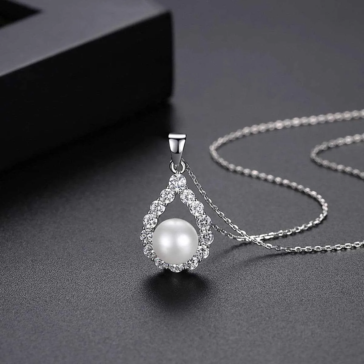 Pearl & Cubic Zirconia Silvertone Teardrop Pendant Necklace sold by Zulily