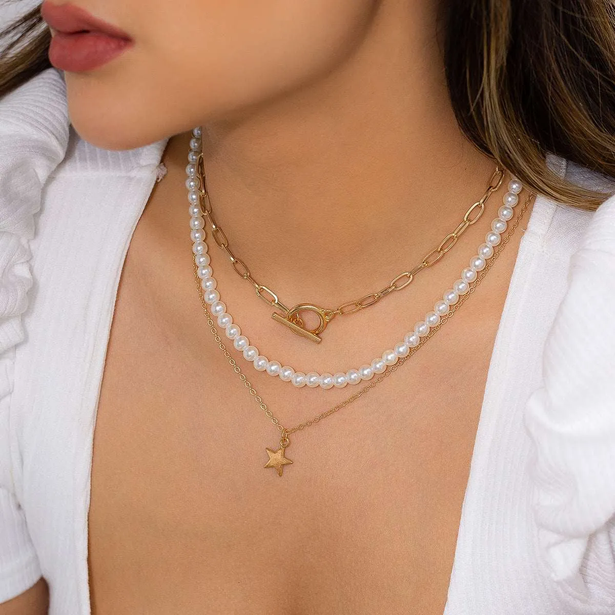 Pearl & Goldtone Star Pendant Necklace Set sold by Zulily product image thumbnail 3