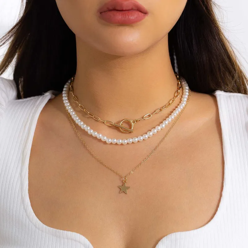 Pearl & Goldtone Star Pendant Necklace Set made by Zulily