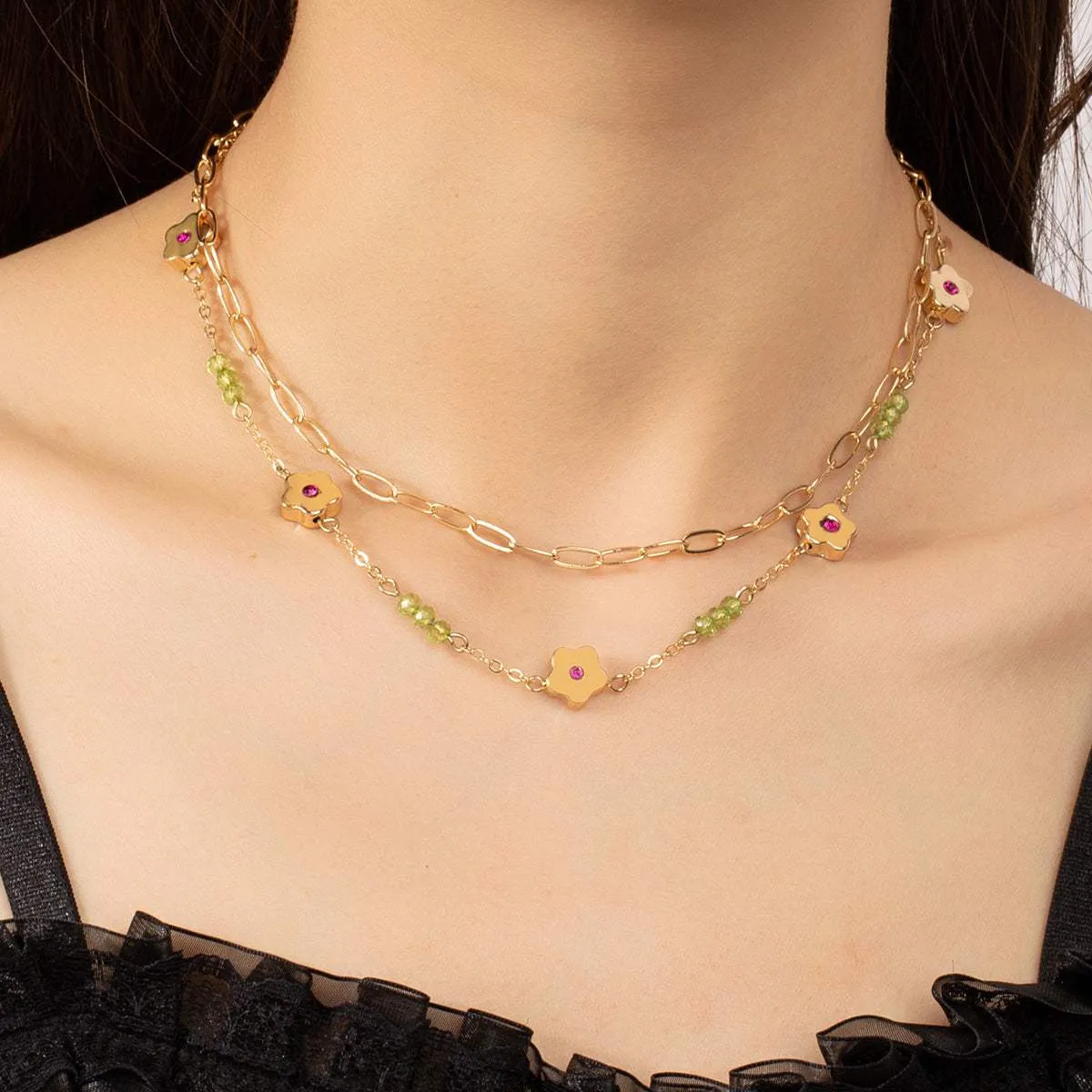 Cubic Zirconia & Goldtone Flower Layered Necklace sold by Zulily product image thumbnail 2