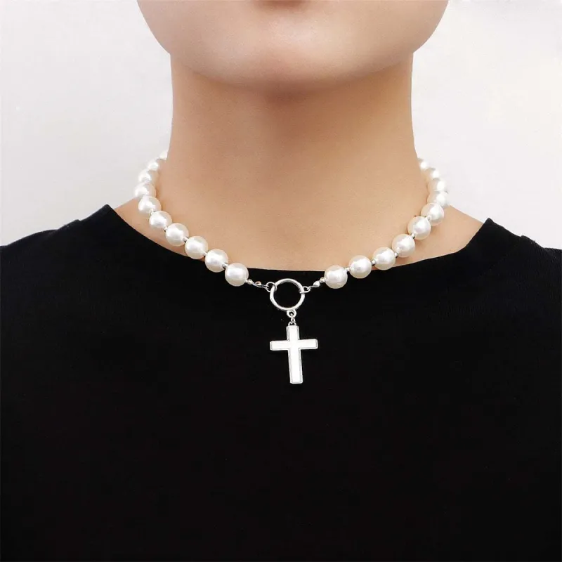 Pearl & Silvertone Cross Toggle Necklace made by Zulily