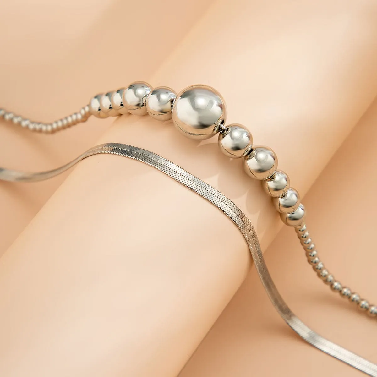 Silvertone Bead & Herringbone Chain Necklace Set sold by Zulily product image thumbnail 3
