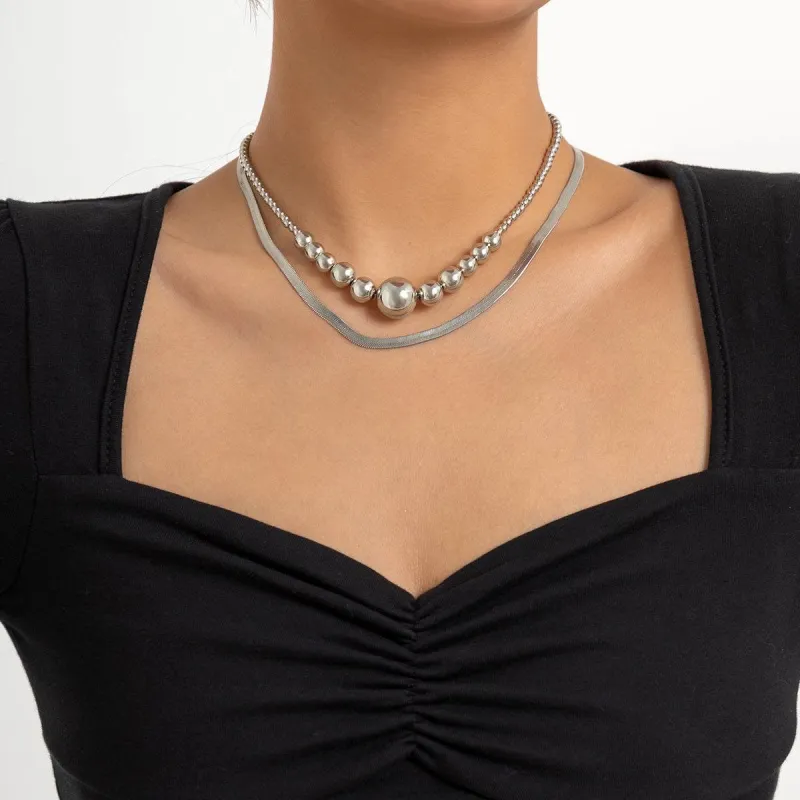 Silvertone Bead & Herringbone Chain Necklace Set made by Zulily