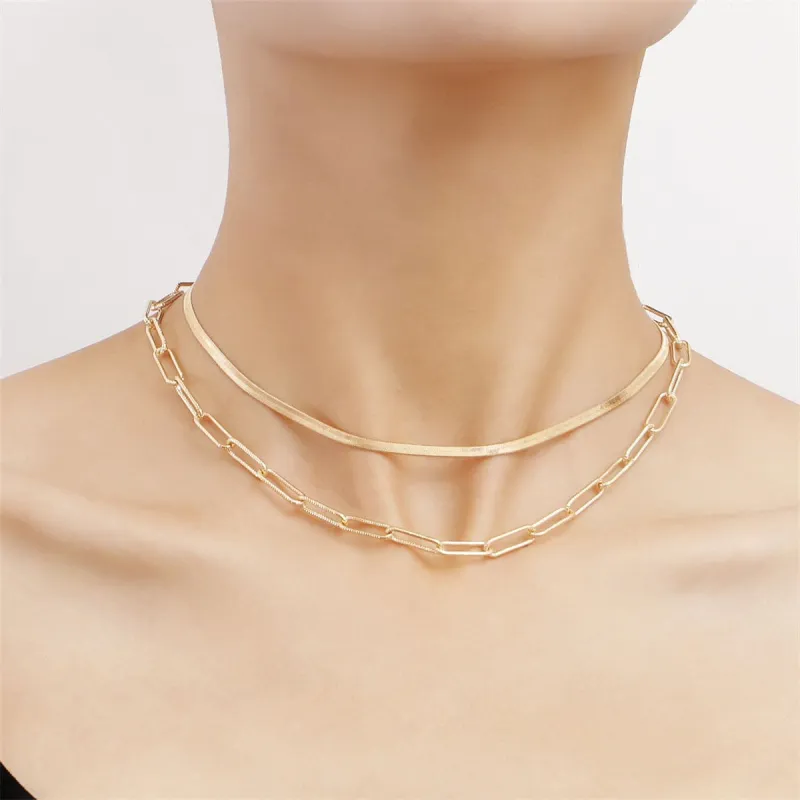 Goldtone Herringbone Chain Layered Necklace made by Zulily