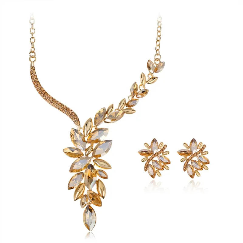 Champagne Crystal & Cubic Zirconia Goldtone Botany Cluster Station Necklace Set made by Zulily