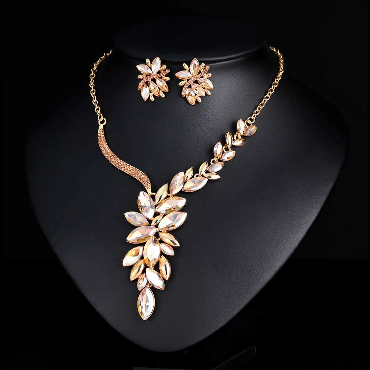 Champagne Crystal & Cubic Zirconia Goldtone Botany Cluster Station Necklace Set sold by Zulily product image thumbnail 3