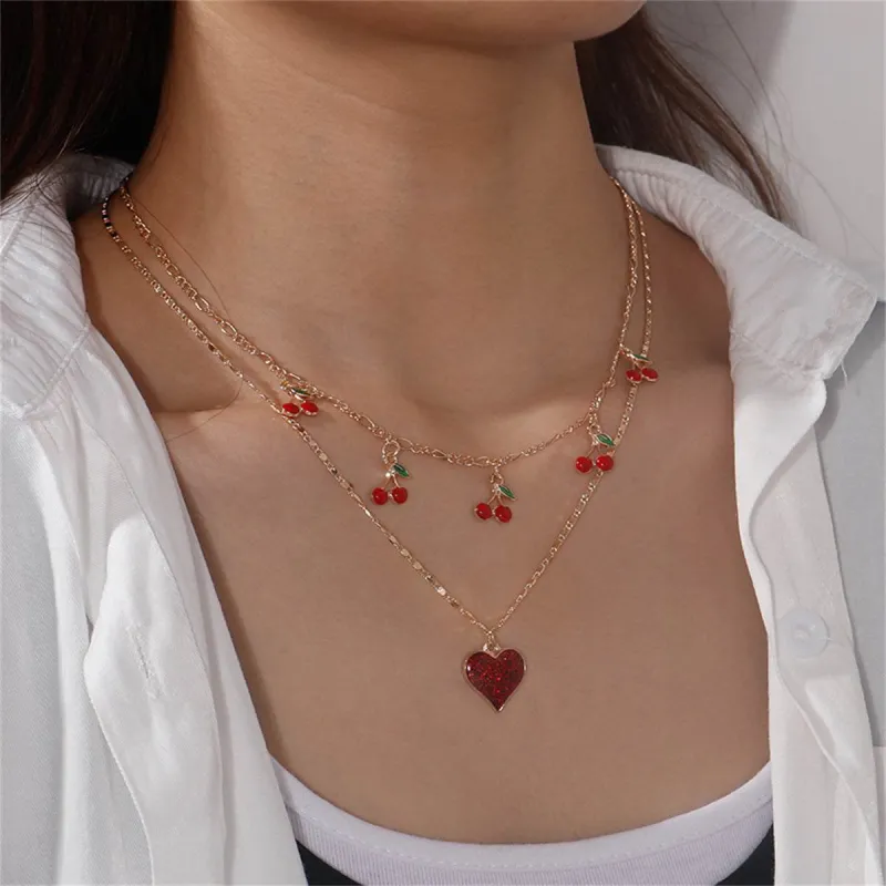 Red Resin & Goldtone Cherry Heart Layered Pendant Necklace made by Zulily