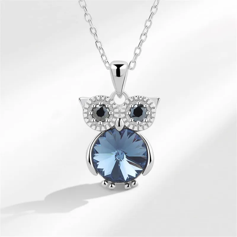 Blue Crystal & Silvertone Owl Pendant Necklace made by Zulily