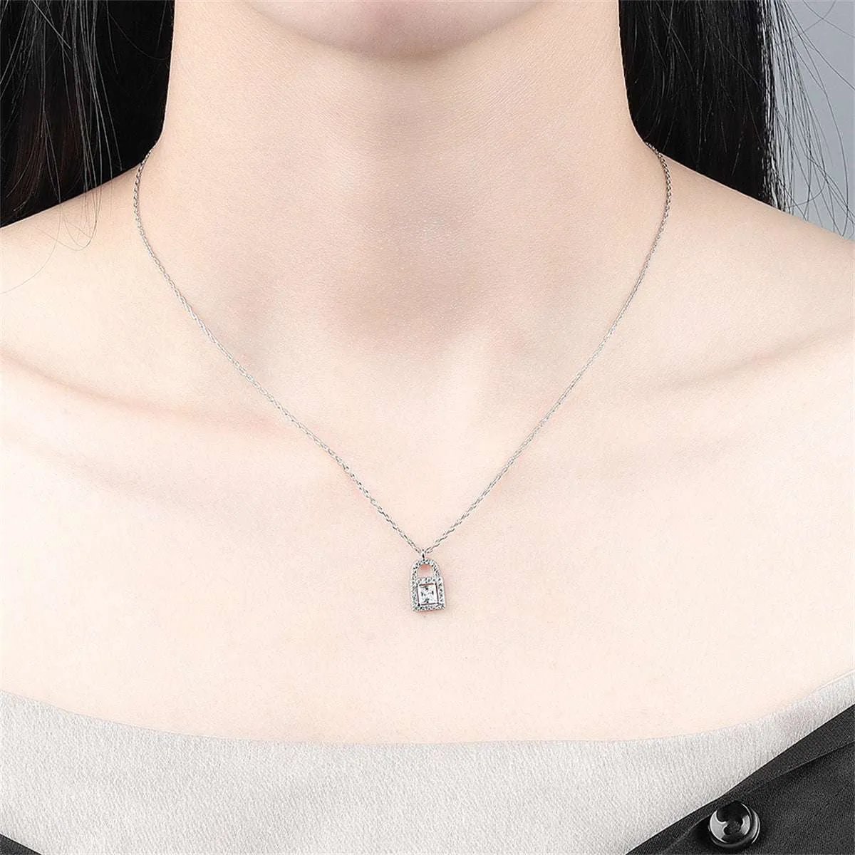 Crystal & Cubic Zirconia Silvertone Lock Pendant Necklace sold by Zulily product image thumbnail 3
