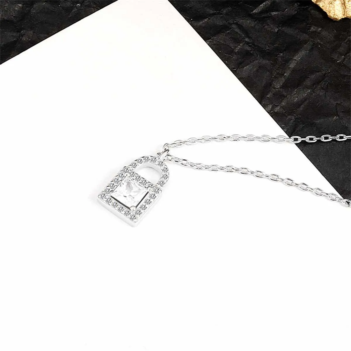 Crystal & Cubic Zirconia Silvertone Lock Pendant Necklace sold by Zulily product image thumbnail 2
