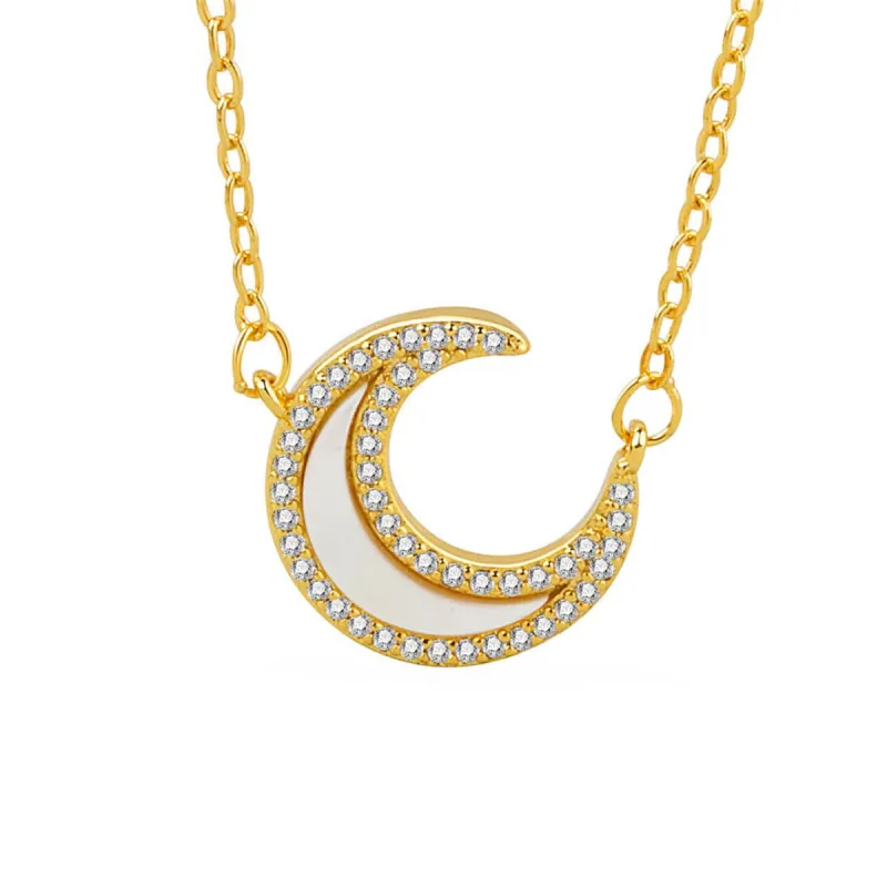 Shell & Cubic Zirconia Goldtone Moon Pendant Necklace made by Zulily