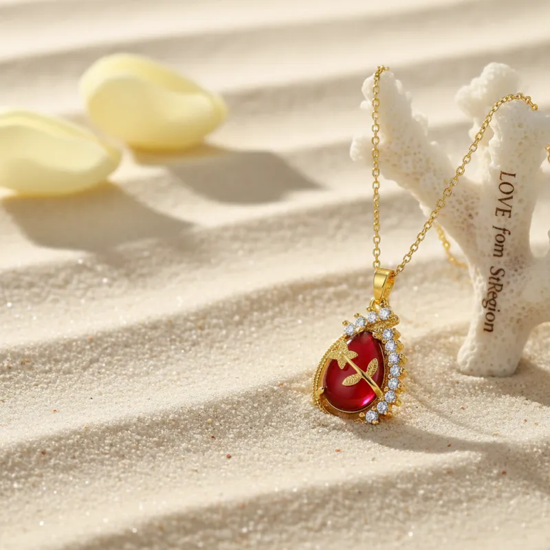 Red Quartz & Goldtone Botanical Drop Pendant Necklace made by Zulily