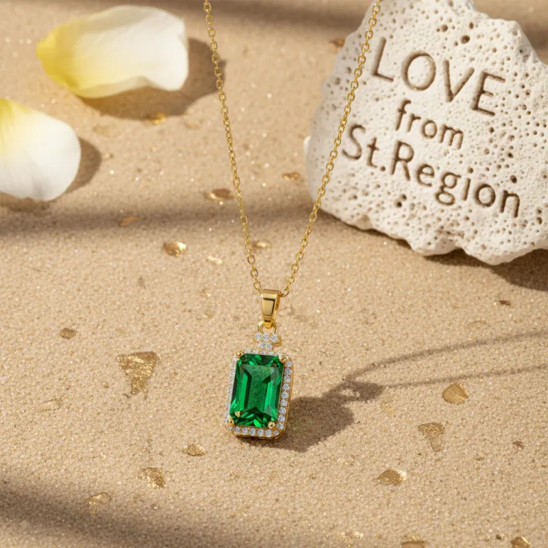 Green Crystal & Cubic Zirconia Goldtone Rectangle Pendant Necklace made by Zulily