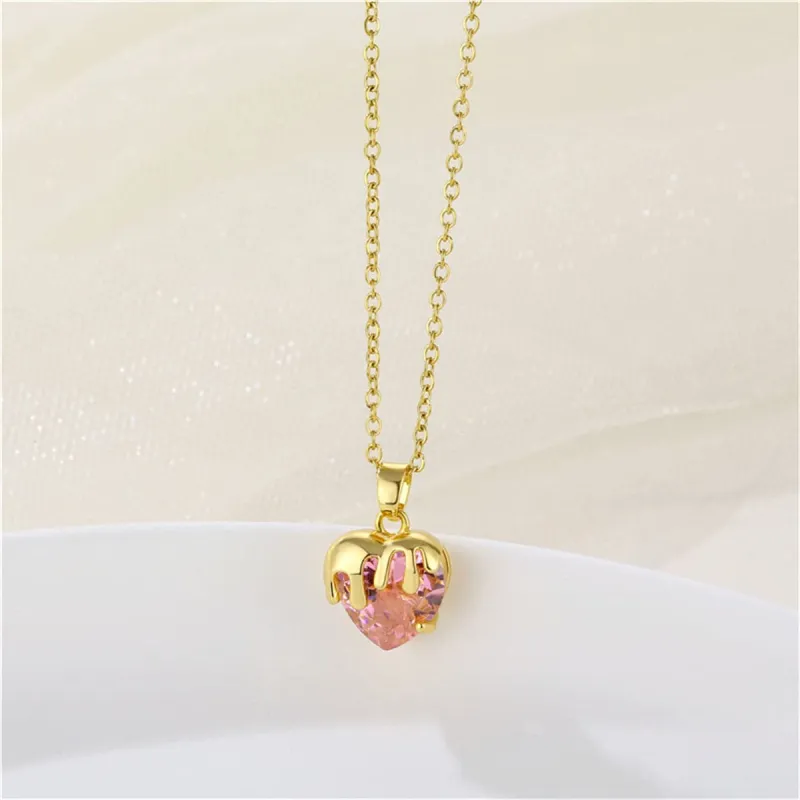 Pink Crystal & Goldtone Heart Pendant Necklace made by Zulily