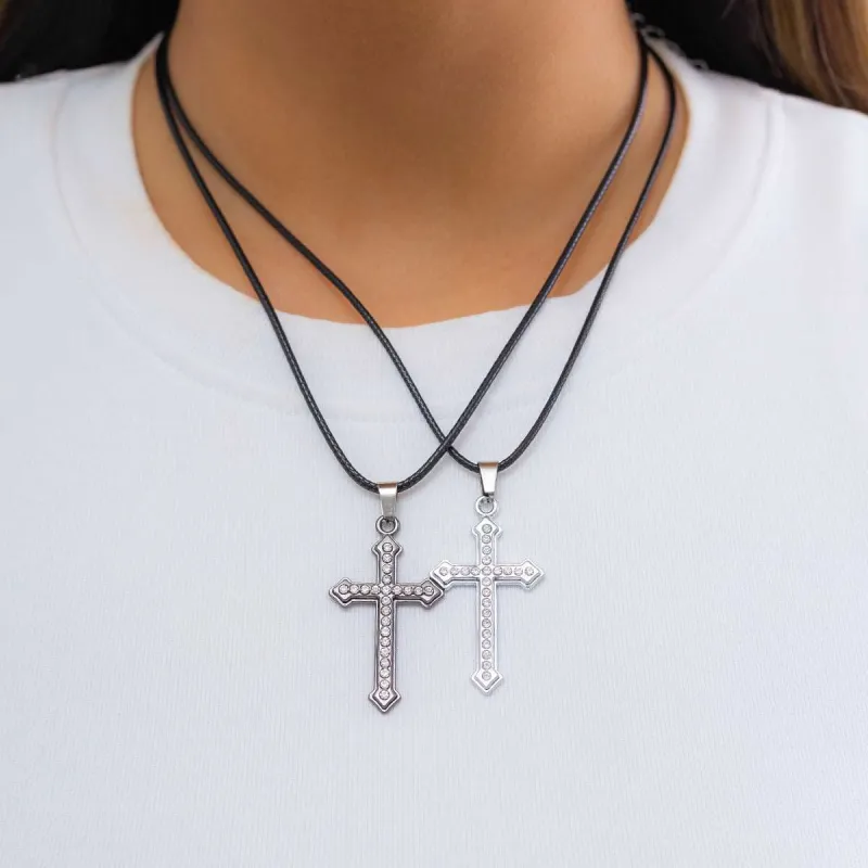 Cubic Zirconia & Silvertone Cross Pendant Necklace Set made by Zulily