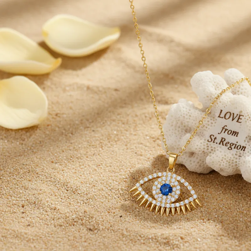 Blue Cubic Zirconia & Goldtone Eye Pendant Necklace made by Zulily