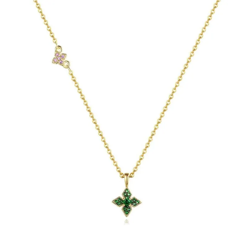 Green Cubic Zirconia & Goldtone Clover Pendant Necklace made by Zulily