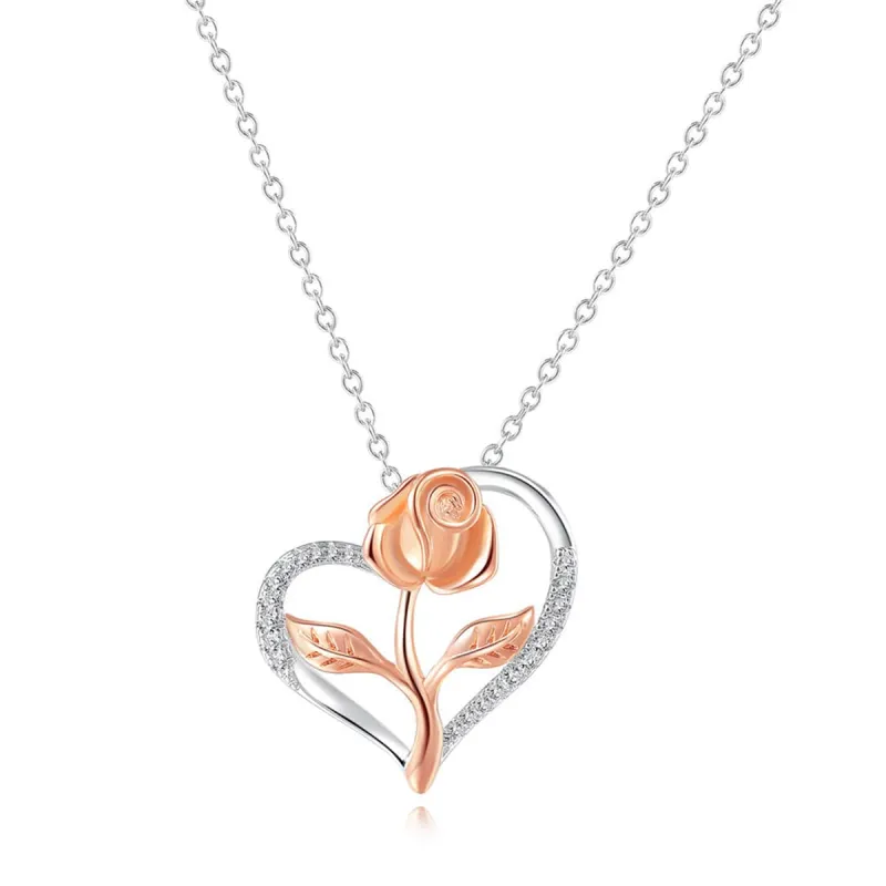 Cubic Zirconia & Two-Tone Rose Heart Pendant Necklace made by Zulily