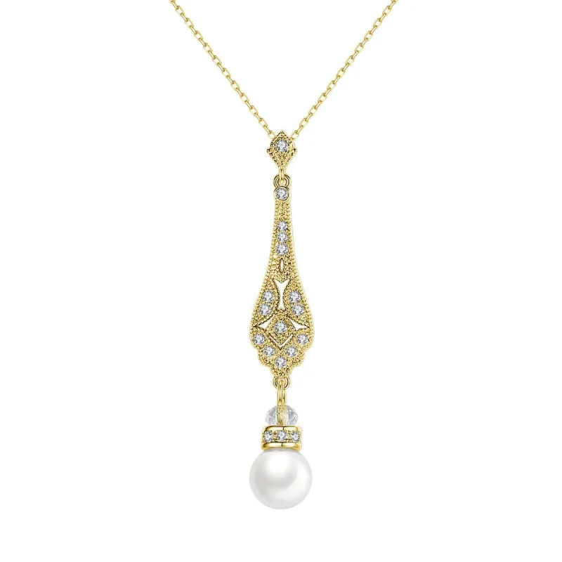 Pearl & Cubic Zirconia Goldtone Drop Pendant Necklace made by Zulily