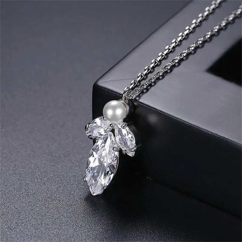 Marquise Crystal & Pearl Silvertone Pendant Necklace made by Zulily