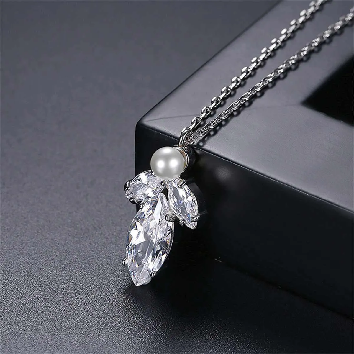 Marquise Crystal & Pearl Silvertone Pendant Necklace sold by Zulily
