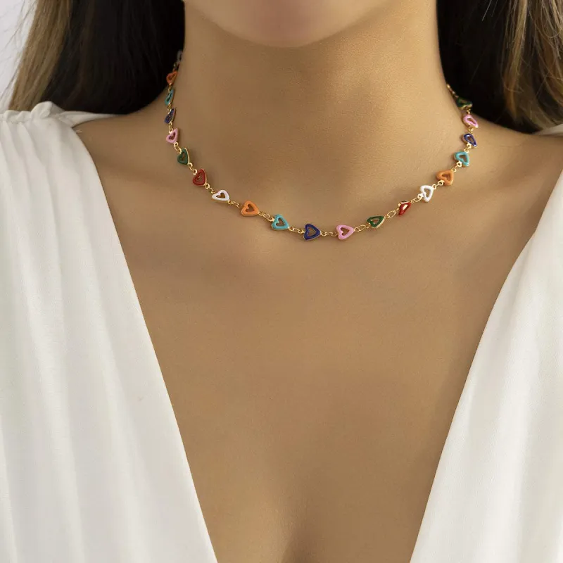 Multicolor Enamel & Goldtone Heart Chain Necklace made by Zulily